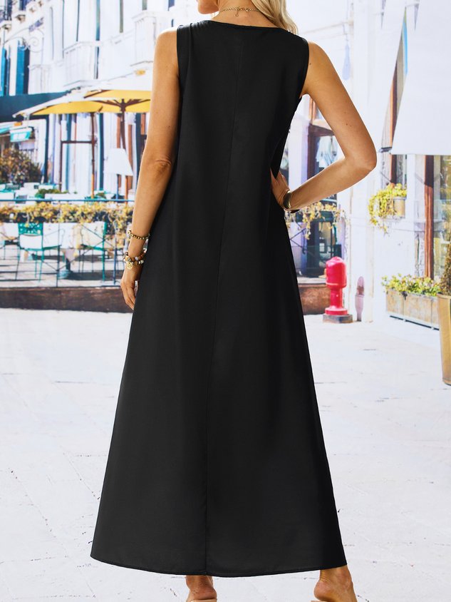 Loose Casual Color Block Crew Neck Maxi Dress